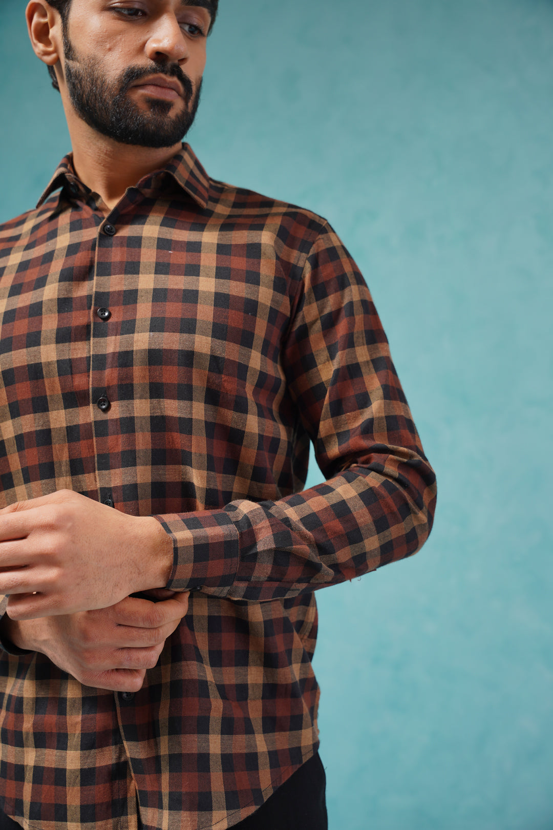 Checked Formal Shirt - Brown