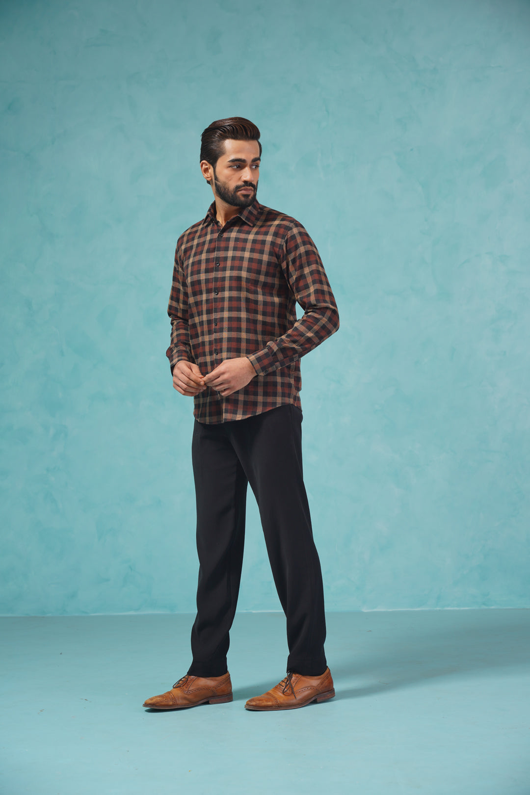 Checked Formal Shirt - Brown