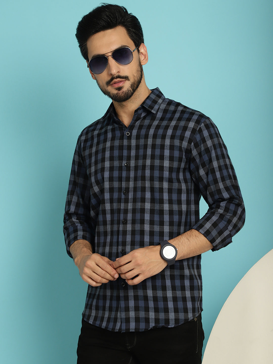 Checked Casual Shirt - Navy