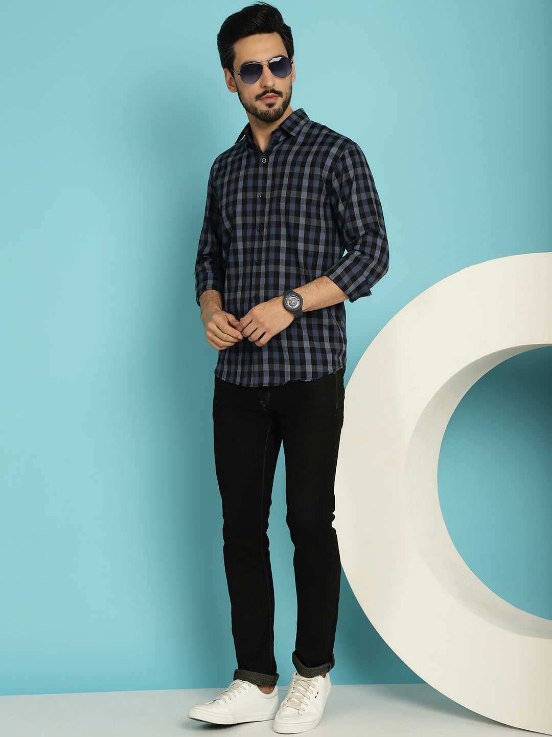Checked Casual Shirt - Navy