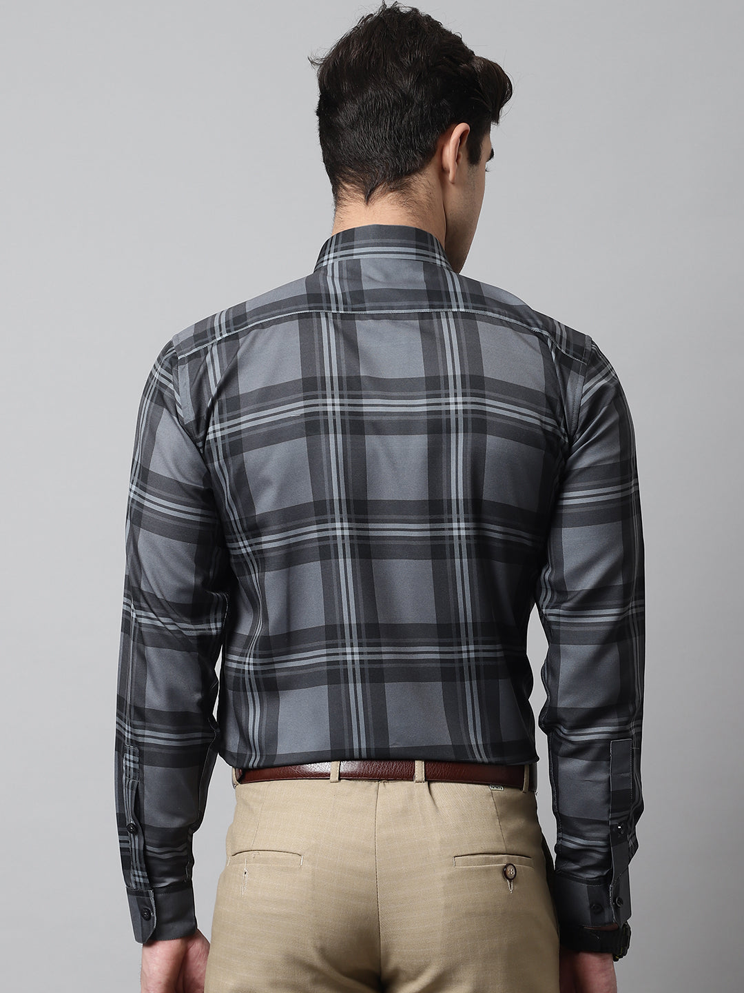 Charcoal Grey Checks Regular Fit Cotton Formal - Charcoal