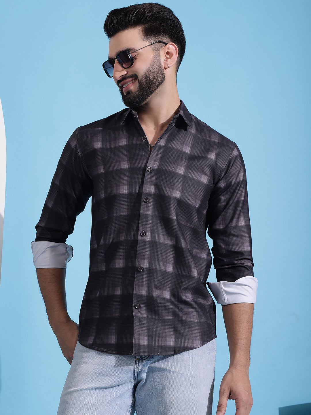 Checked Cotton Casual Shirt - Brown