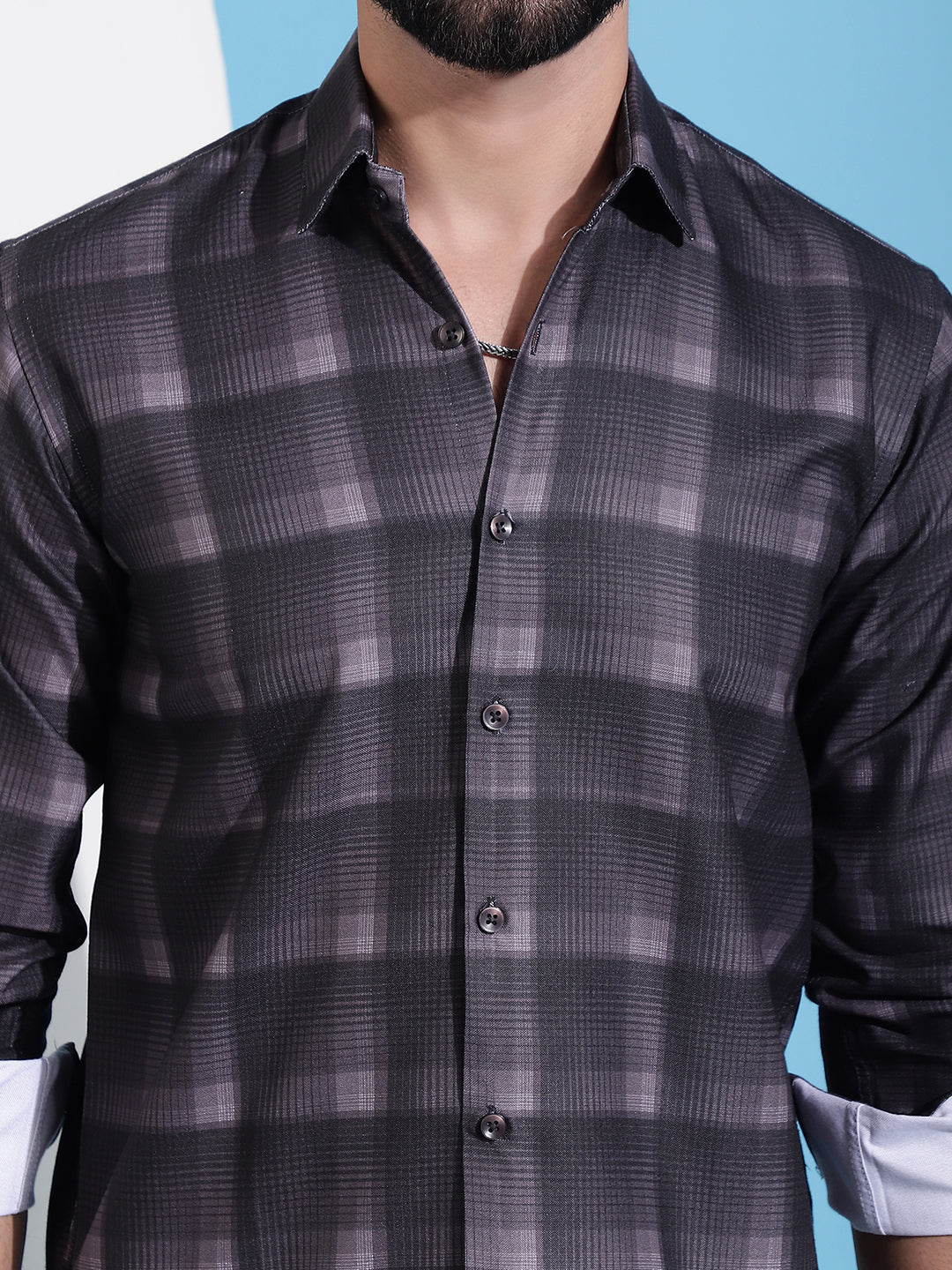 Checked Cotton Casual Shirt - Brown