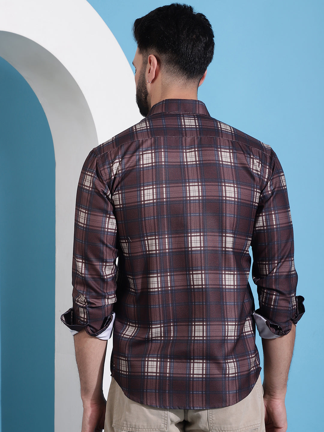 Checked Cotton Casual Shirt - Coffee
