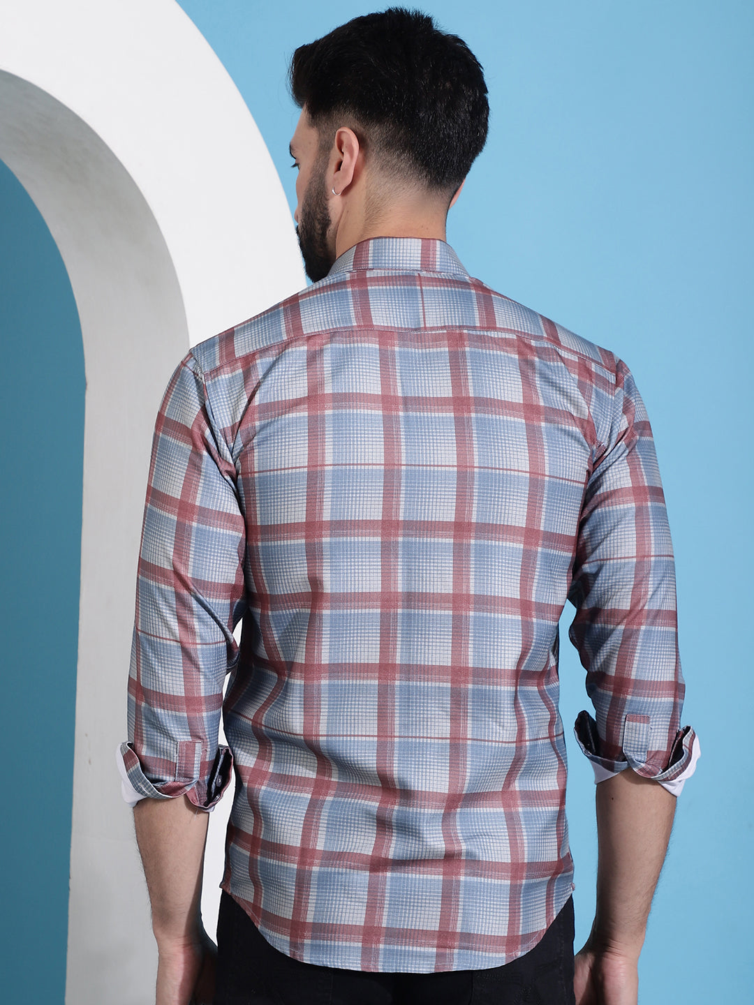Checked Cotton Casual Shirt - Grey