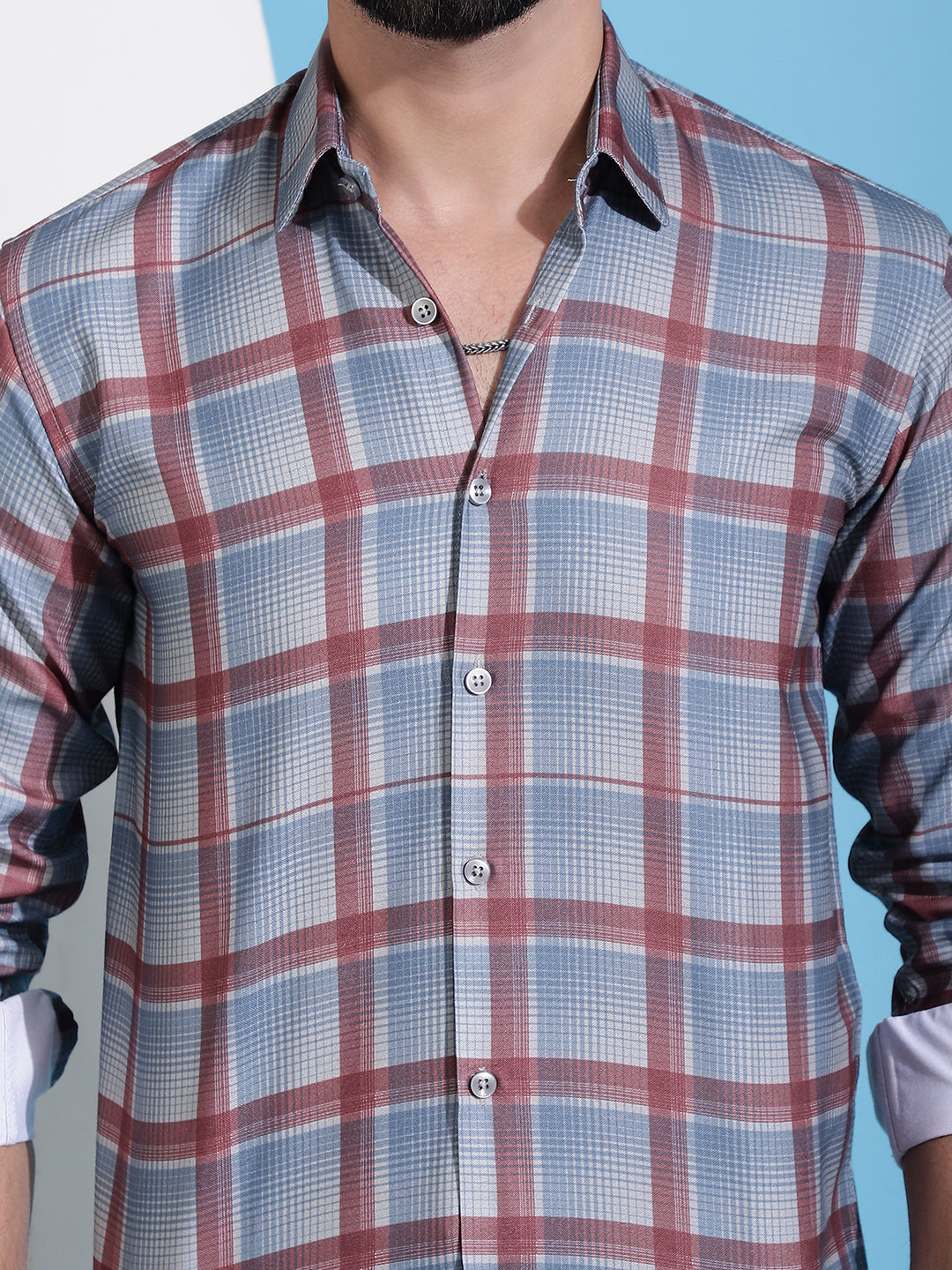 Checked Cotton Casual Shirt - Grey