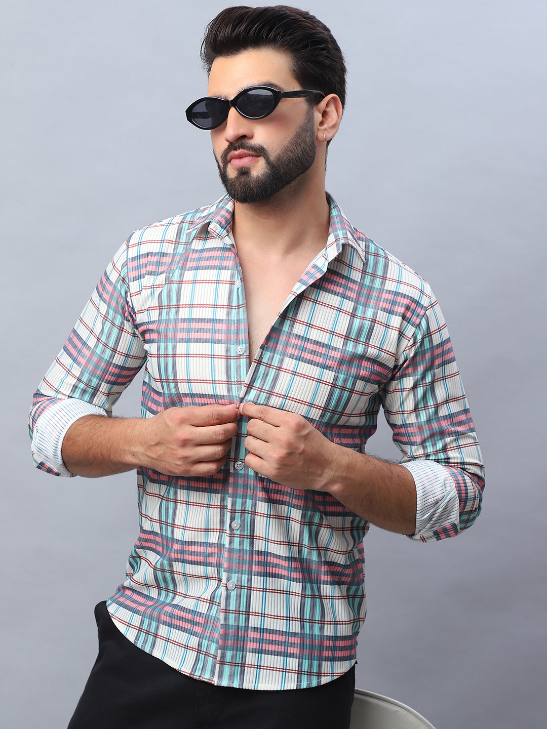Checked corduroy Casual Shirt - Coral