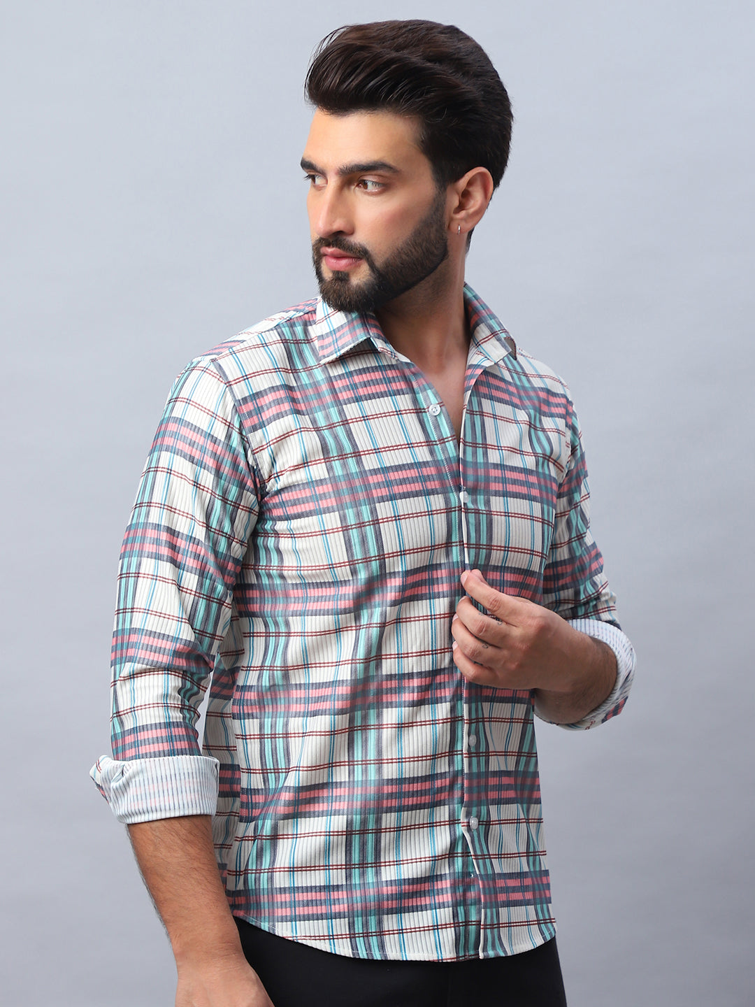 Checked corduroy Casual Shirt - Coral